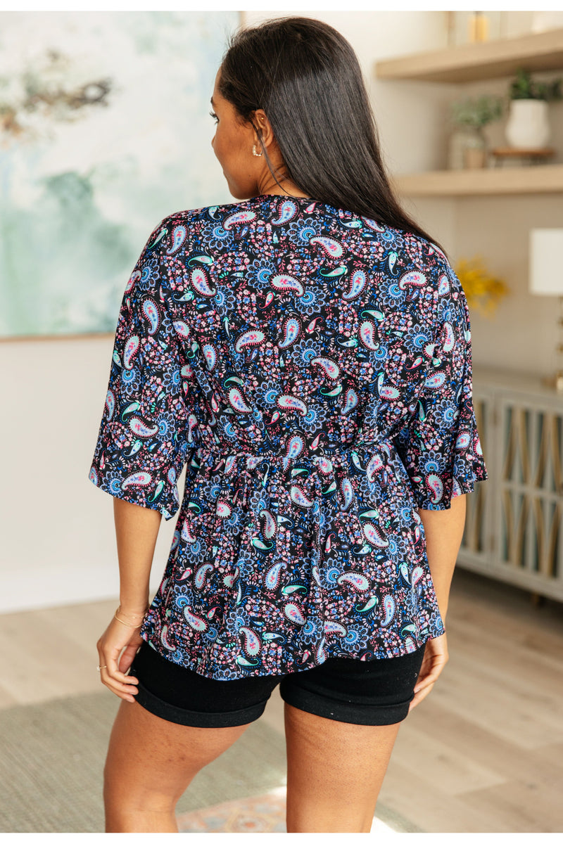 Dreamer Top in Black and Periwinkle Paisley