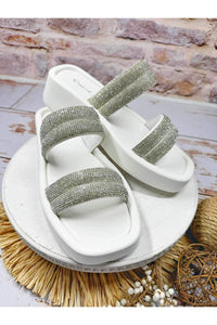 Denae Rhinestone Sandal in White