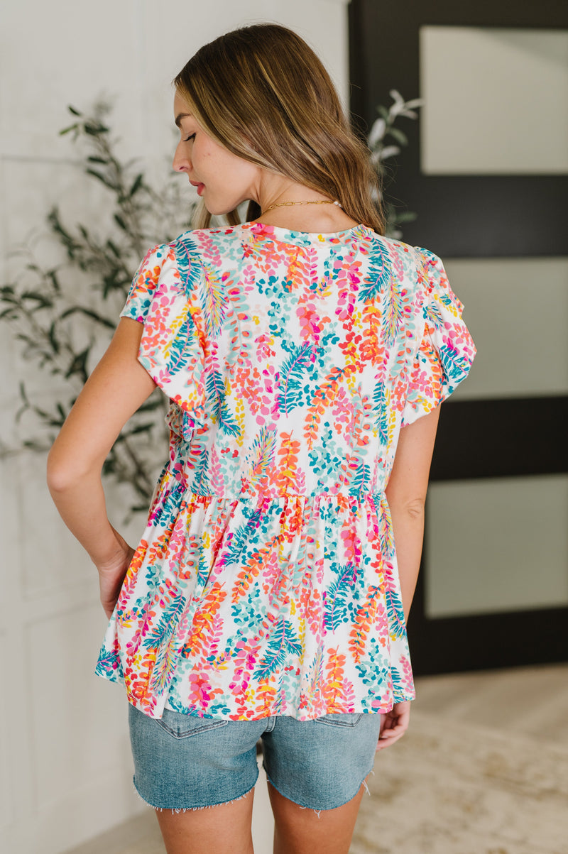 Flirt Alert Flutter Sleeve Top in Ivory