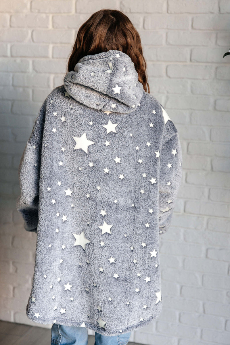 Kids Oversized Hoodie Blanket in Grey Stars