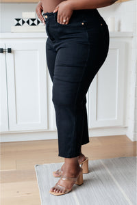 Lizzy High Rise Tummy Control Wide Leg Crop Jeans in Black