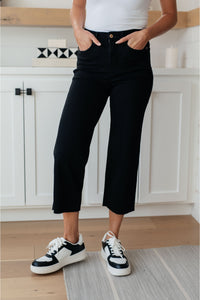 Lizzy High Rise Tummy Control Wide Leg Crop Jeans in Black