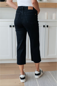 Lizzy High Rise Tummy Control Wide Leg Crop Jeans in Black