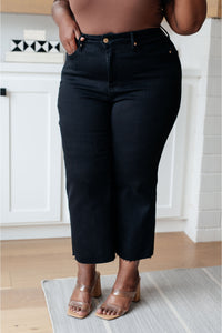 Lizzy High Rise Tummy Control Wide Leg Crop Jeans in Black