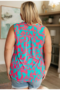 Lizzy Tank Top in Aqua and Pink Filigree