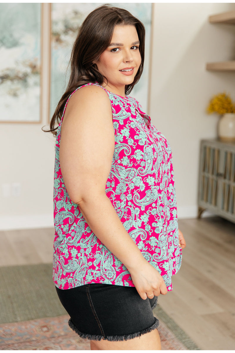 Lizzy Tank Top in Pink and Mint Paisley