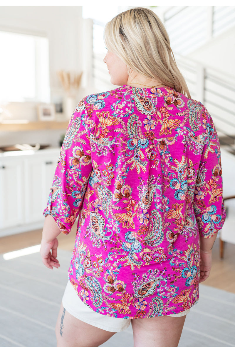 Lizzy Top in Magenta Floral Paisley