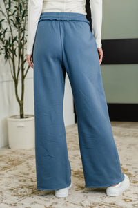Lounge Line Wide Leg Sweats in Dusty Blue