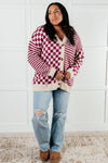 No Brainer Button Down Sweater Knit Cardigan in Magenta/Oatmeal