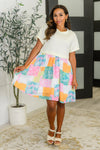 Office Associate Patchwork Print Babydoll Dress