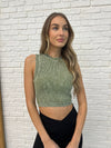 Over and Out Cropped Ribbed Tank in Ash Olive