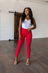 Ruby High Rise Tummy Control Garment Dyed Skinny Jeans in Red