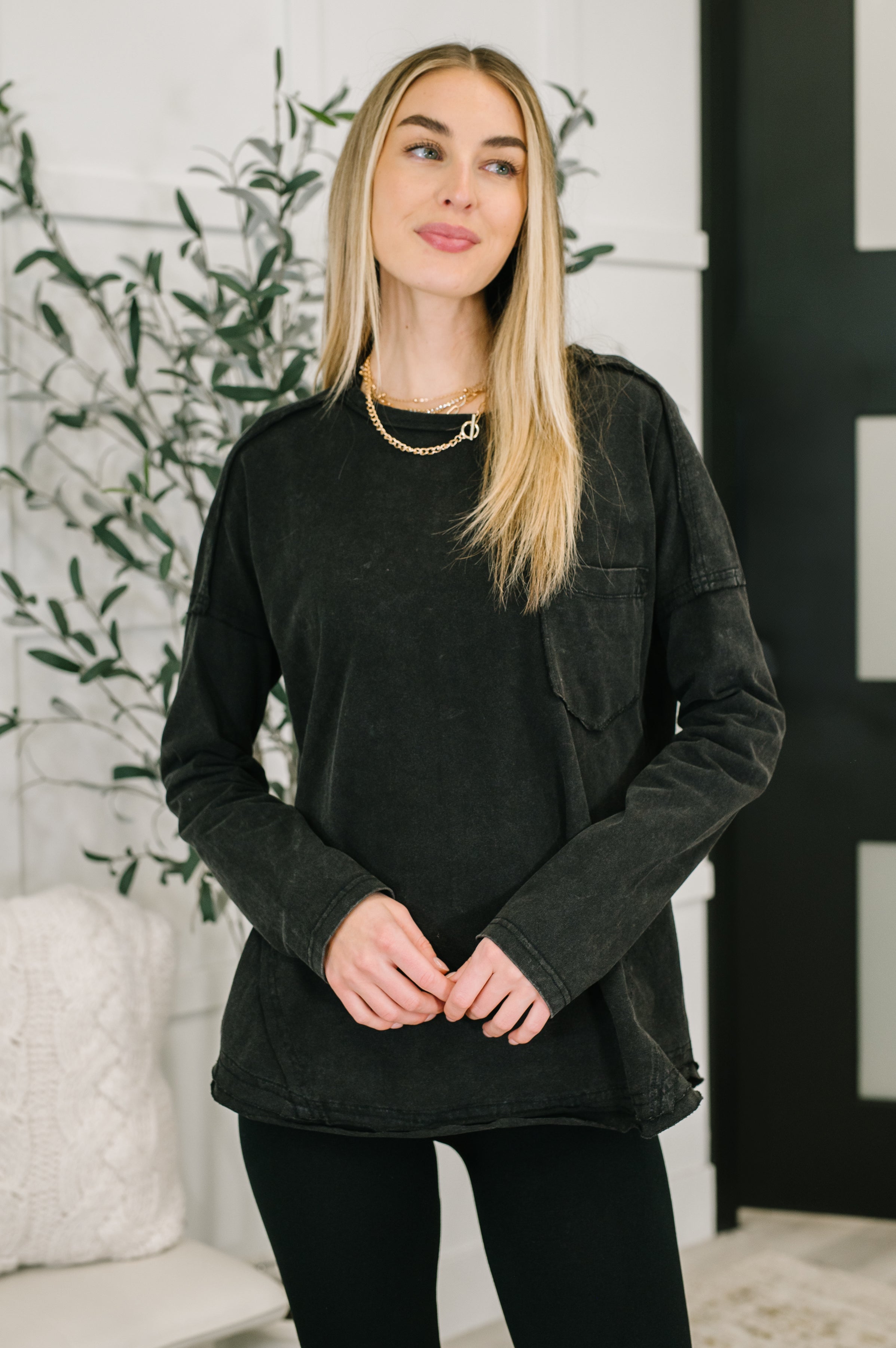 Simple as That Drop Shoulder Exposed Seam Top