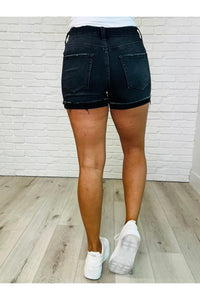 Sunset Stroll Distressed Hem Shorts in Washed Black