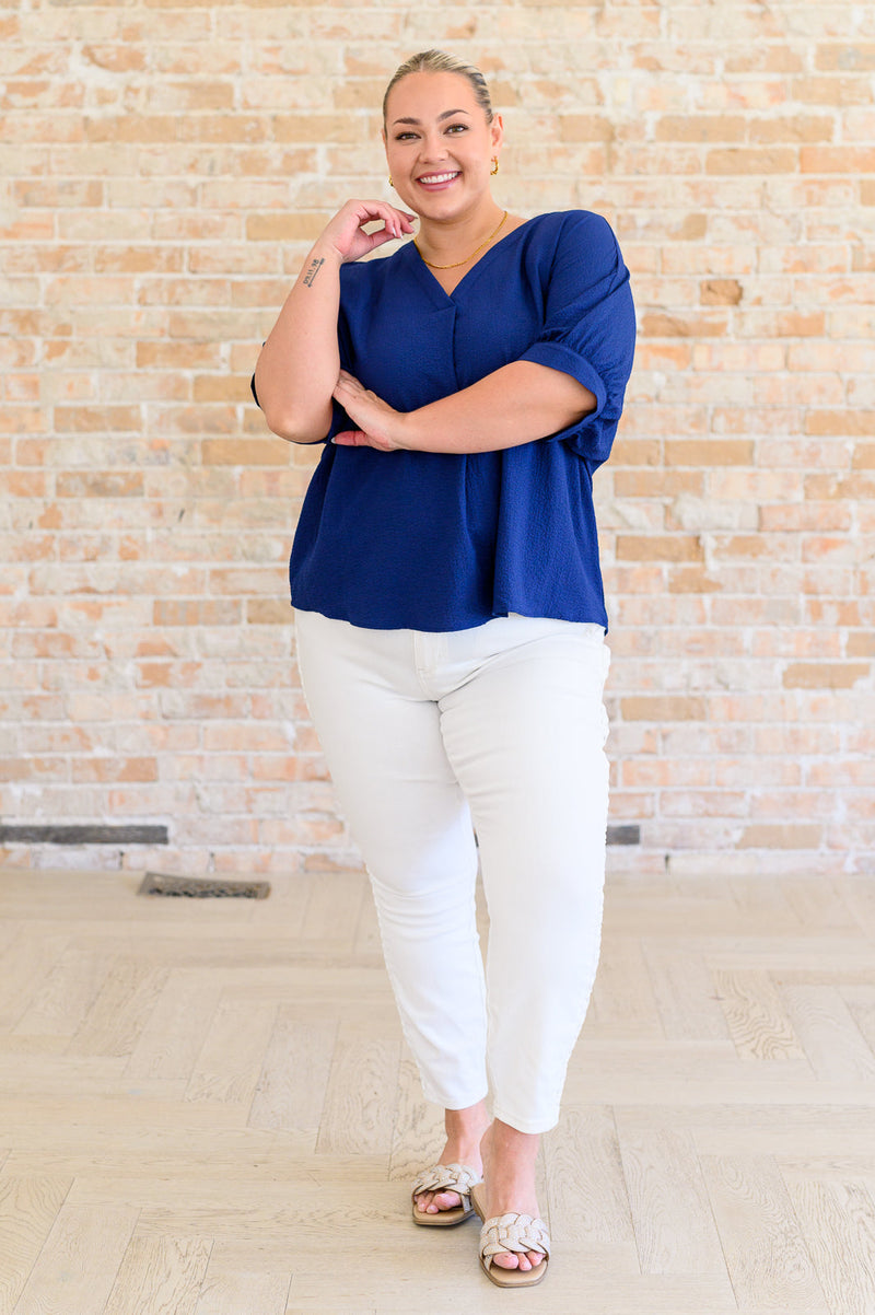 Up For Anything V-Neck Blouse in Navy