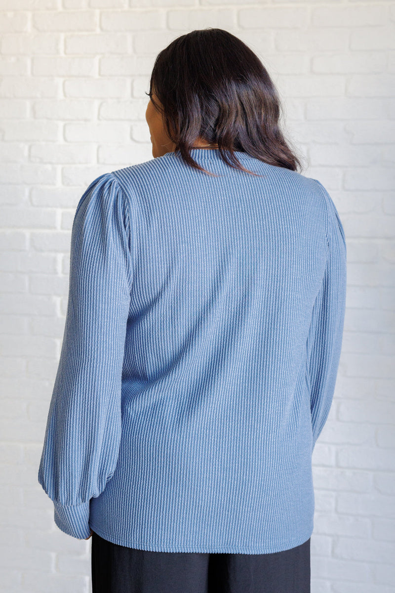 When the Sun Goes Down Mineral Wash Ribbed Knit Top in Vintage Denim