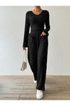 Ribbed V-Neck Long Sleeve Top and Pocketed Pants Set