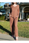 V-Neck Long Sleeve Top and Pants Set