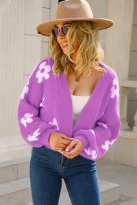 Angel Wings Floral Open Front Fuzzy Cardigan