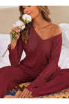 V-Neck Long Sleeve Top and Pants Set