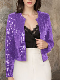 Full Size Sequin Open Front Cropped Jacket