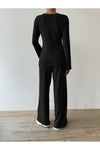 Ribbed V-Neck Long Sleeve Top and Pocketed Pants Set