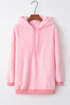 Full Size Quarter-Zip Drawstring Teddy Hoodie