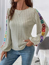 Embroidered Round Neck Long Sleeve Top