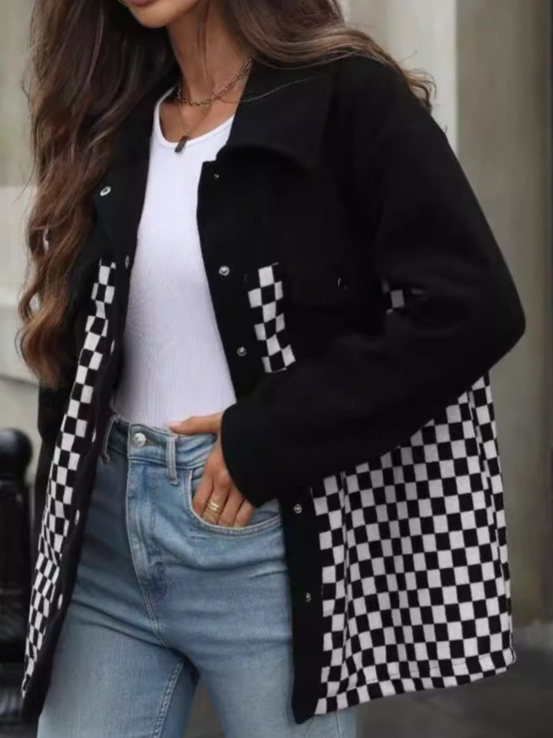 Checkered Snap Down Long Sleeve Jacket