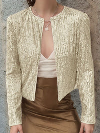 Full Size Sequin Open Front Cropped Jacket