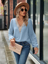 Swiss Dot V-Neck Long Sleeve Blouse