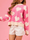 Valentine’s Day Fuzzy Heart Round Neck Long Sleeve Sweater