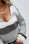 Angel Wings Color Block V-Neck Dropped Shoulder Sweater