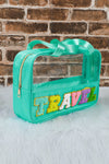 Mint Green TRAVEL Chenille Letter Clear PVC Makeup Bag