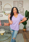 QT3501 Rolled Sleeve V-neck Top