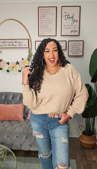 Shoulder Floral Button Knit Sweater