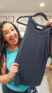 Zenana ribbed high collar tank
