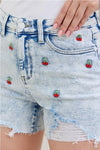 High Waist Cherry Embroidered Jean Shorts