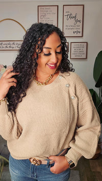 Shoulder Floral Button Knit Sweater