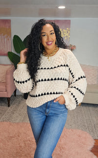 Chunky Knit Striped Sweater with Balloon Sleeves
