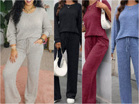 Ribbed Round Neck Top and Pants Set