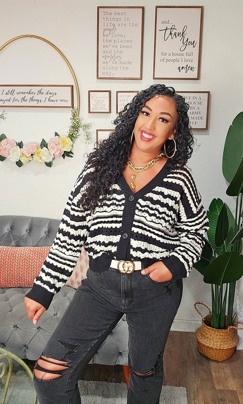 Striped knit Button Down Cardi