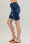High Waist Distressed Bermuda Jean Shorts