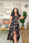 Plus Size Button Detail Printed V-Neck Short Sleeve Maxi Dress