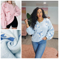 Bow Round Neck Dropped Shoulder Sweater