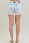 High Waist Cherry Embroidered Jean Shorts
