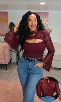 Lace Cut-out Flare Sleeve Bodysuit
