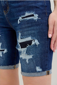 High Waist Distressed Bermuda Jean Shorts