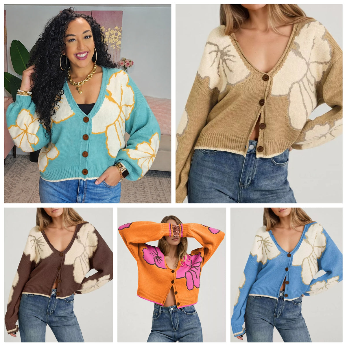V-Neck Button-Down Knit Cardigan