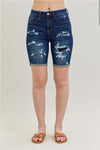 High Waist Distressed Bermuda Jean Shorts